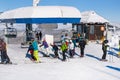 Ski resort Kopaonik, Serbia, ski lift, slope, people skiing Royalty Free Stock Photo