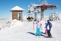 Ski resort Kopaonik, Serbia, ski lift, slope, people skiing Royalty Free Stock Photo