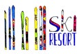 Ski resort lettering and skis
