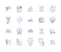 Ski resort line icons collection. Powder, Groomed, Snow, Slopes, Terrain, Lifts, Skis vector and linear illustration