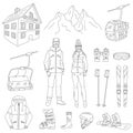 Ski resort line icons set vector Royalty Free Stock Photo