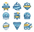 Ski resort logo emblems, labels badges vector