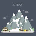 Ski Resort. Mountain landscapes. Vector flat