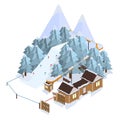 Ski Resort. Mountain landscapes. Vector isometric illustrations. Royalty Free Stock Photo