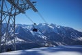 Ski resort panorama with cable car lift cabin. Snow mountain Royalty Free Stock Photo