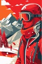 Ski resort poster woman close up, ski glasses on Winter season vacation in mountains concept