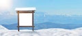Ski resort sign, billboard mockup on a snowy mountain