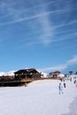 Cafe on the side of a mountain in the Vallnord ski area, Principality of Andorra, Europe. Royalty Free Stock Photo