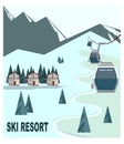 Ski resort with snow-capped mountain peaks and chalet