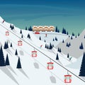 Ski resort snow mountain landscape, skiers on slopes, ski lifts. Winter landscape with ski slope covered with snow, trees and moun Royalty Free Stock Photo