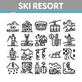 Ski Resort Vacation Collection Icons Set Vector