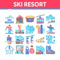 Ski Resort Vacation Collection Icons Set Vector Royalty Free Stock Photo