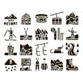 Ski Resort Vacation Glyph Set Vector