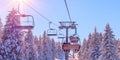 Ski resort view, chair lift banner panorama Royalty Free Stock Photo