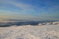 The ski resort. View of the city. Morning