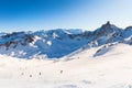 Ski resort in winter Alps, France. View of ski slopes and mountains. Meribel, France Royalty Free Stock Photo