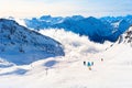 Ski resort in winter Alps mountains, France. View of ski slopes and mountains Royalty Free Stock Photo