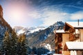 Ski resort in winter Dolomite Alps. Canazei, Val Di Fassa, Italy Royalty Free Stock Photo