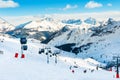 Ski resort in winter Dolomite Alps. Val Di Fassa, Italy Royalty Free Stock Photo