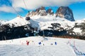 Ski resort in winter Dolomite Alps. Val Di Fassa, Italy Royalty Free Stock Photo