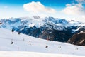 Ski resort in winter Dolomite Alps. Val Di Fassa, Italy Royalty Free Stock Photo