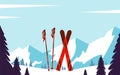 Ski resort. Winter landscape with snow, trees, mountains. Vector