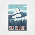 Ski resort winter travel poster vintage vector illustration design, the matterhorn mountain in switzerland