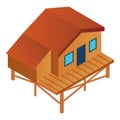 Ski resort wood cabin icon, isometric style