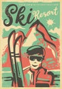 Ski resorts retro poster design template