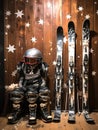 Ski Retreat: A Pair of Skis in a Cozy Wooden Cabin