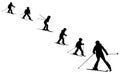 Ski school collection of skiers silhouettes Royalty Free Stock Photo