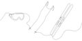 Ski set with racing poles and goggles one line art. Continuous line drawing of sport, winter, , player, sports, activity