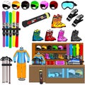Ski shop and equipment tools vector