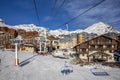 Ski slope and chairlift in the middle of the village, in Val Thorens Royalty Free Stock Photo