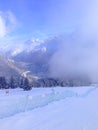 Ski slope and Chamonix town winter view, France Royalty Free Stock Photo