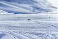 Ski slope for free driving with fir-trees in snow