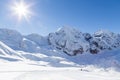 Ski-slope in the italian alps (Sulden/Solda) with Ortler in background Royalty Free Stock Photo