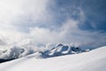 Ski on the slope of the ridge Aibga