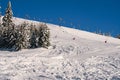 Ski slope with ski cableway on ski resort on Kubinska Hola during winter