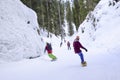 Ski slope with skiers in the Alps Royalty Free Stock Photo