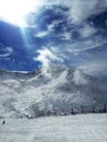 Ski slope, skiers ,ski resort, Eastern Pyrenees, Andorra sunny panoramic view, mountain background