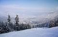 Ski slope and winter mountains panorama Royalty Free Stock Photo