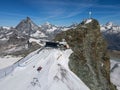 Ski slopes on mount small Matterhorn over Zermatt in the Swiss alps Royalty Free Stock Photo