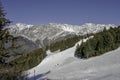 Bormio, Italy - January 31, 2005: Ski slopes in Bormio between t Royalty Free Stock Photo