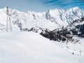 Ski slopes in the mountains of Chamonix winter resort, French Alps Royalty Free Stock Photo