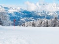 Ski slopes in the mountains of Chamonix winter resort, French Alps Royalty Free Stock Photo