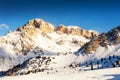 Ski slopes on ski resort in winter Dolomite Alps Royalty Free Stock Photo