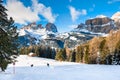 Ski slopes on ski resort in winter Dolomite Alps Royalty Free Stock Photo