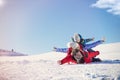 Ski, snow sun and fun - happy family on ski holiday Royalty Free Stock Photo