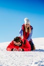 Ski, snow sun and fun - happy family on ski holiday Royalty Free Stock Photo